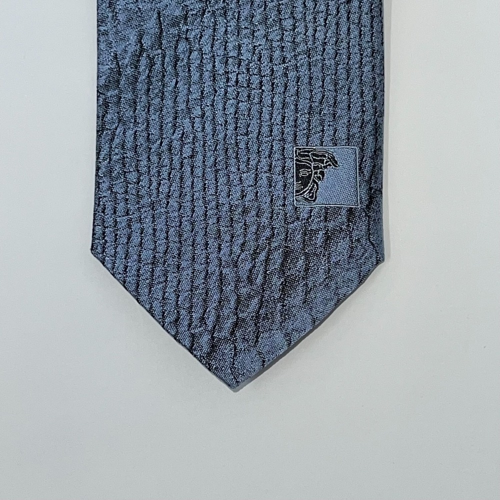 Versace Collection Mens Blue Silk Geometric Pattern Classic Neck Tie - Picture 5 of 7